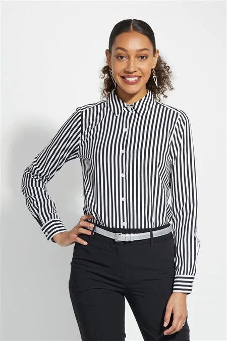 Ladies' Essential Blouse - Black/White Stripe Double Button Blouse