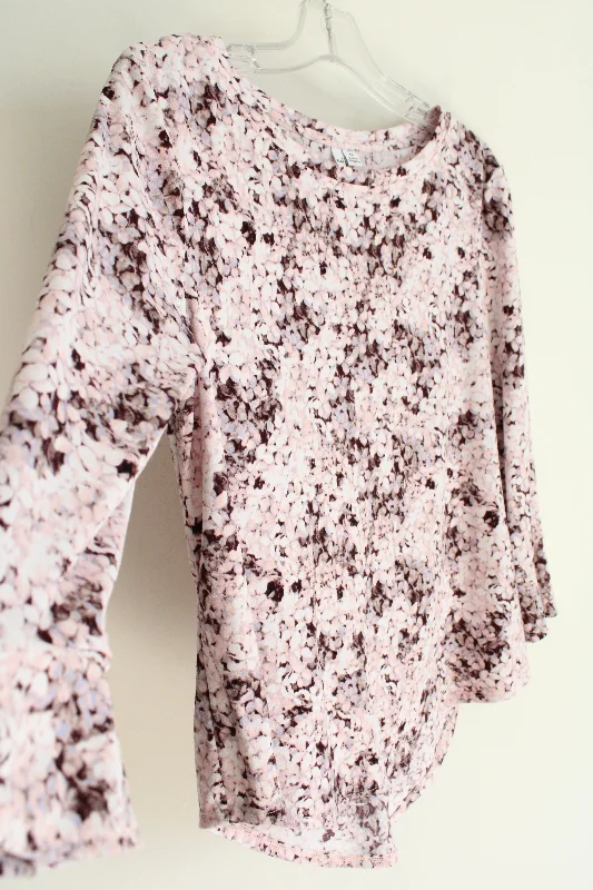 Elle Pink & Burgundy Floral Long Sleeved Blouse | XS Sleeveless Chiffon Blouse