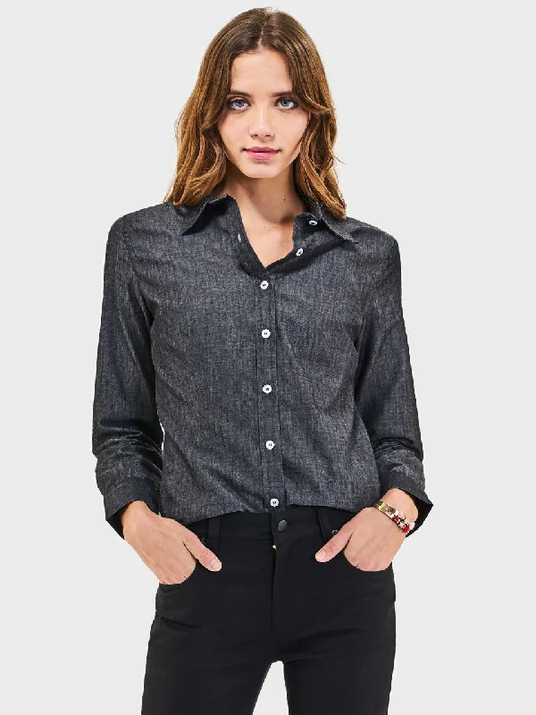 Ladies' Essential Blouse - Grey Chambray Backless Summer Blouse