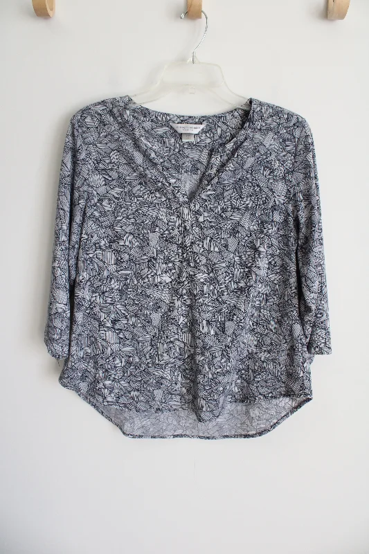 Christopher & Banks Navy Blue Patterned Blouse | M Petite Floral Print Blouse