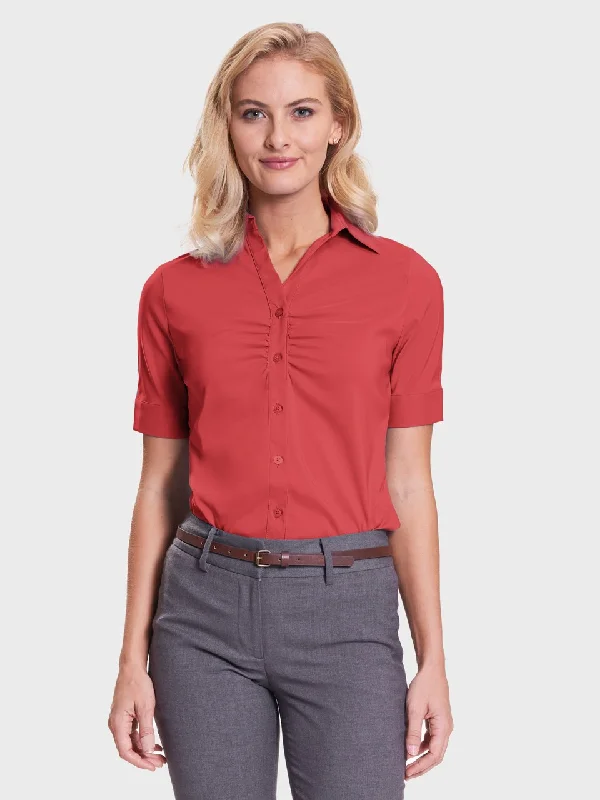 Ladies' Victoria Blouse - Sunset Red Pleated Collar Blouse