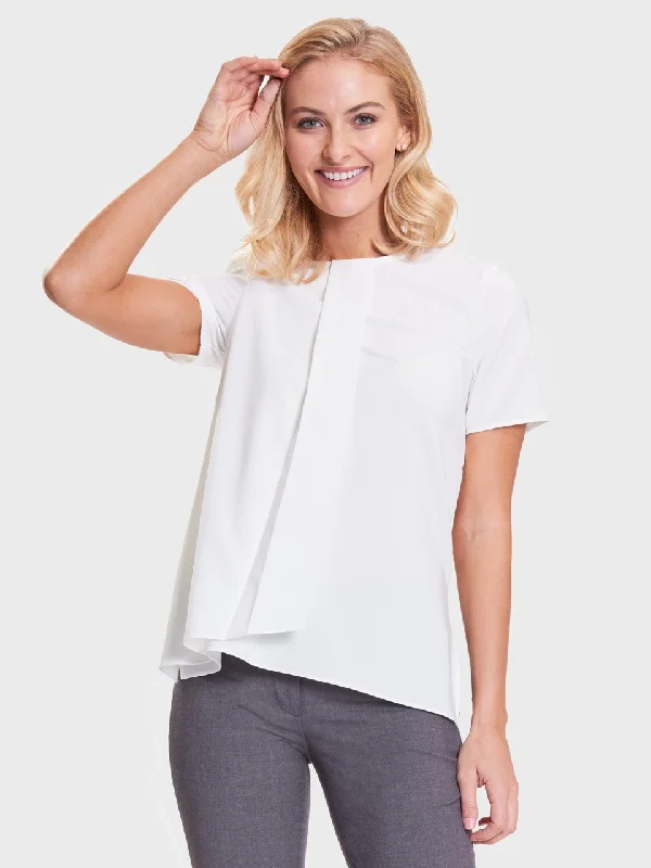 Ladies' Panel Blouse - White High Neck Blouse