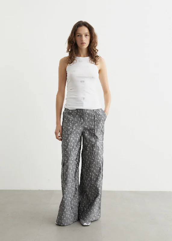 Acetate Jacquard Cargo Pants Casual Plaid Pants