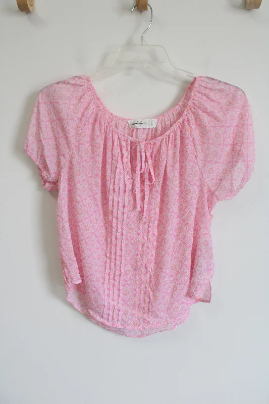 Abercrombie & Fitch Pink Floral Blouse | S Off-Shoulder Wrap Blouse