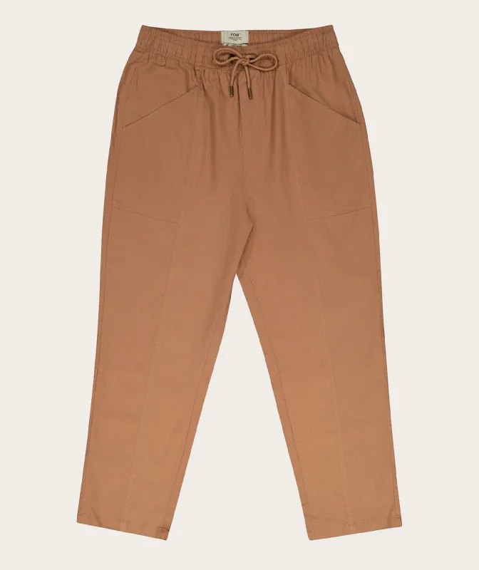 Ladies Linen Blend Drawcord Pants - Caramel Soft Stretch Pants