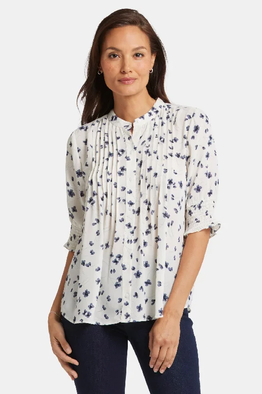 Pleated Short Sleeved Blouse - Iris Buds Slim Fit Blouse