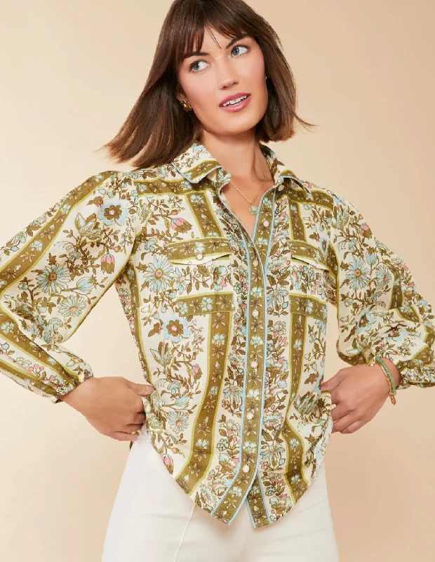 Claudette Blouse Mystic Moss Flower Floral Print Blouse