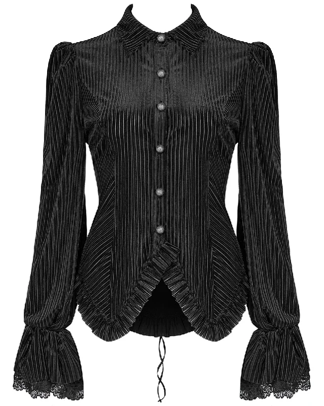 Punk Rave Morgana Womens Gothic Velvet Blouse Top - Black Pastel Color Blouse