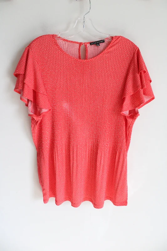 Adrianna Papell Coral Pink Dotted Pleat Blouse | L Classic Minimalist Blouse