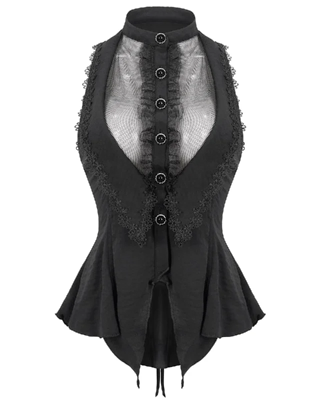 Devil Fashion Womens Romantic Goth Lolita Sleeveless Halter Blouse - Black Versatile Layering Blouse