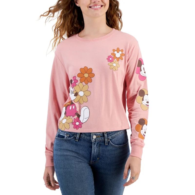 DISNEY -  Floral Mickey Long-Sleeve Blouse Elegant Peplum Blouse