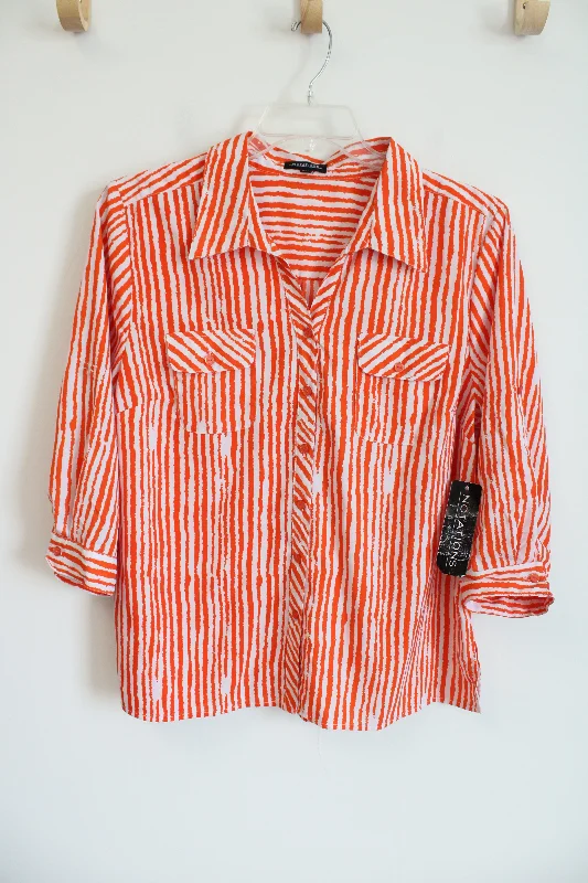 NEW Notations Orange Striped Button Down Blouse | XL Pastel Color Blouse