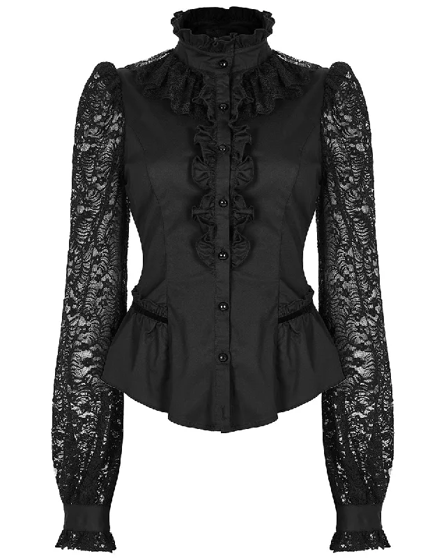 Punk Rave Womens Romantic Gothic Lace Sleeves Blouse Top Playful Puff Blouse