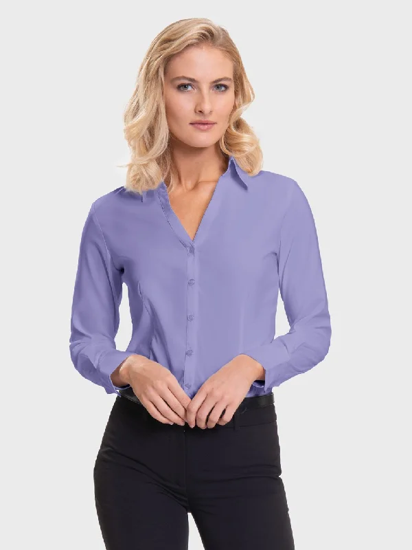 Ladies' Perfect Blouse Long Sleeve - Lavender Mandarin Collar Blouse