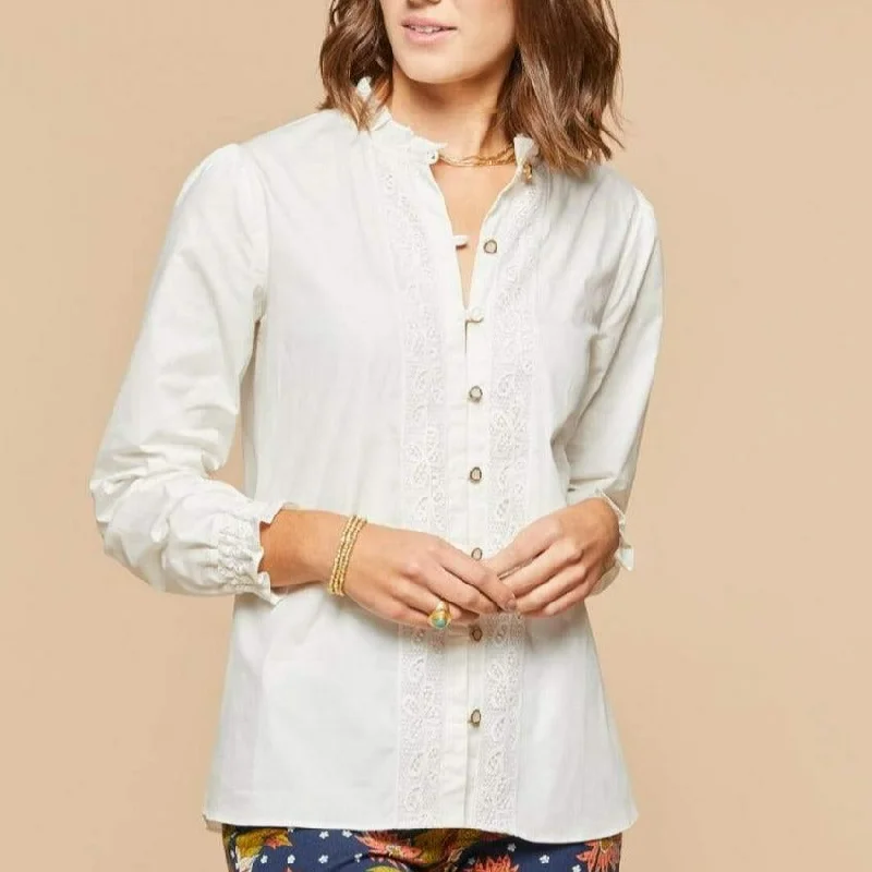 Daphne Ruffle Blouse - Pearl White Ruffled Neck Blouse