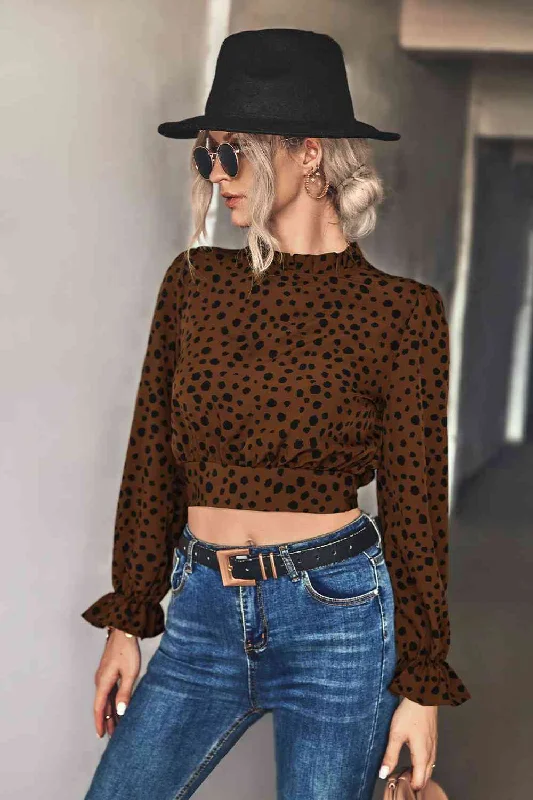 Animal Print Tie-Back Cropped Blouse Wrap Front Blouse