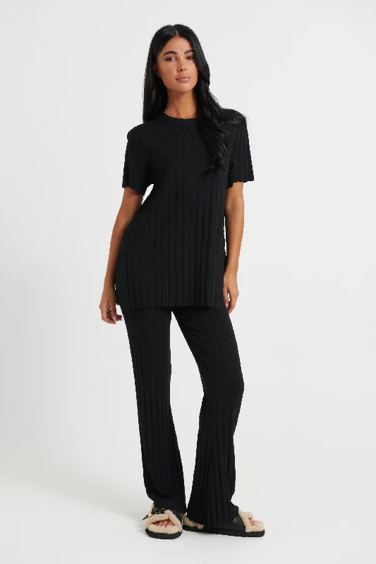 Leighton Ribbed Pant Black Slim-Fit Leggings