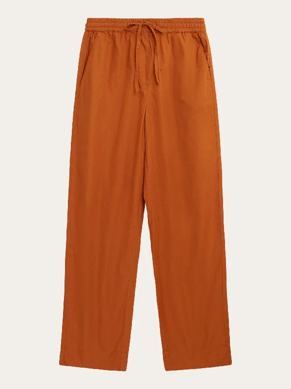 CHLOE barrel high-rise poplin elastic waistband pants - Leather Brown Wide-Legged Palazzos