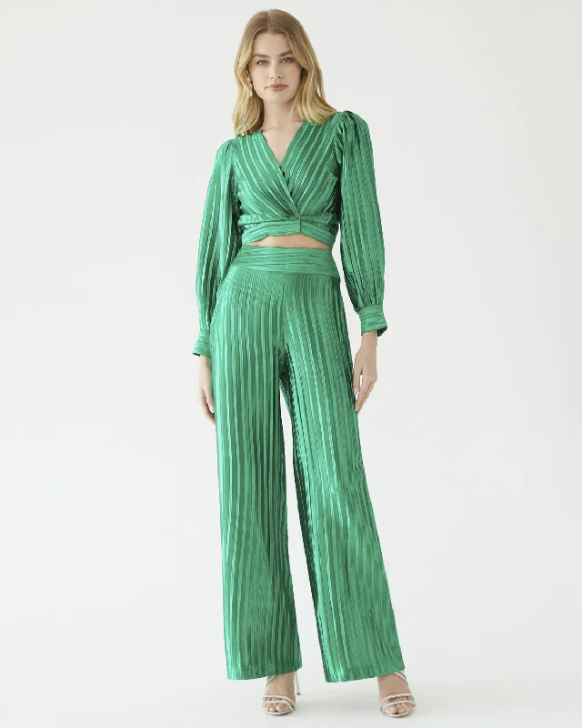 Metallic Green Pant Cozy Fitted Pants