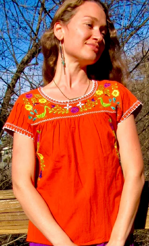 Chapalla Embroidered Traditional Mexican blouse Satin Long Blouse