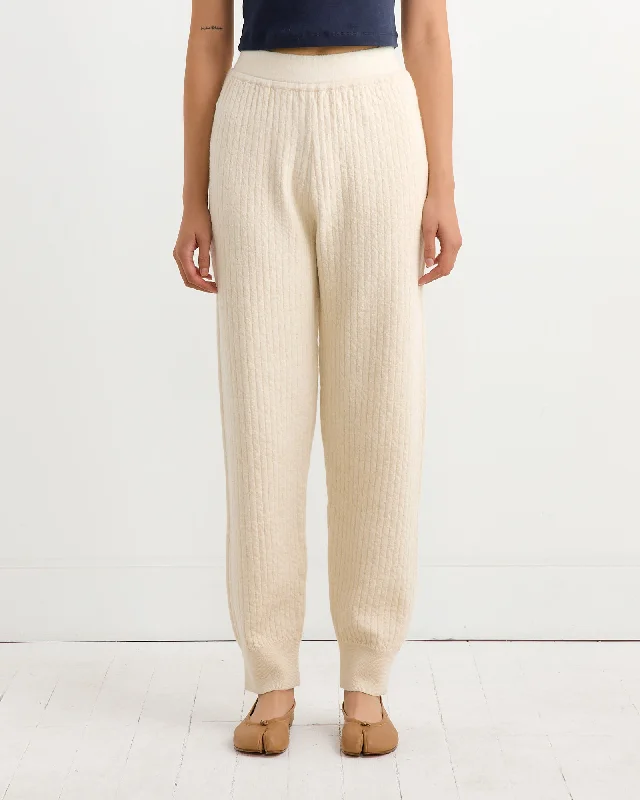 Line Quilt Pant in Raw White Comfortable Jogger Trousers