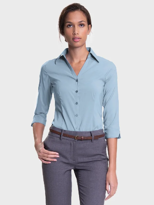 Ladies' Perfect Blouse Three Quarter Sleeve - Ice Blue Side Tie Blouse