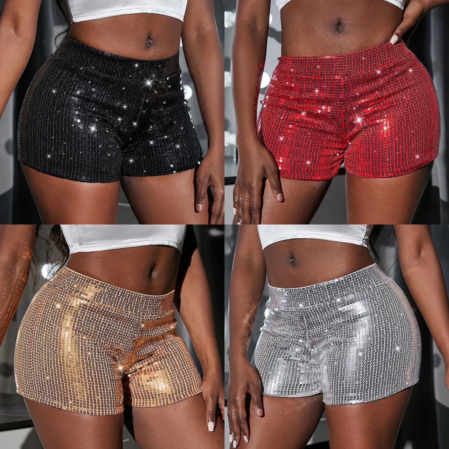 High waist shorts hot pants since elastic sequins bead piece clothing performance increase Chic Slim Fit Pants