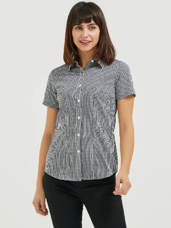 Ladies' Gingham Blouse - Black Chic Off-Shoulder Blouse