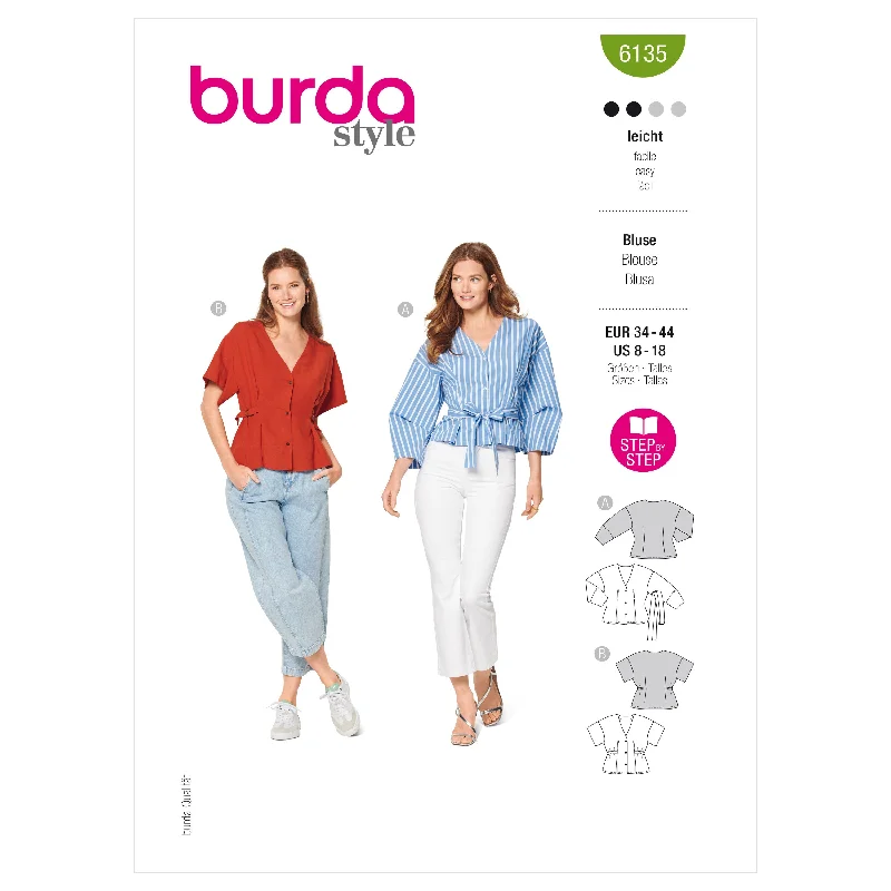 Burda Pattern 6135 Misses' Blouse Floral Print Blouse