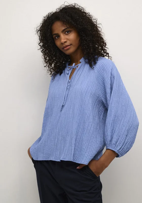 Kaffe Lianna Relaxed Blouse, Blue Delicate Bow Blouse