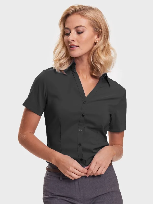 Ladies' Perfect Blouse Short Sleeve - Black Double-Layered Blouse