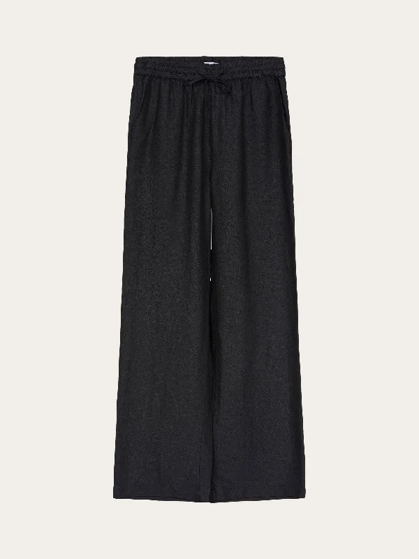 Linen Mix Elastic Waist Pants - Black Jet Elegant Trouser Pants