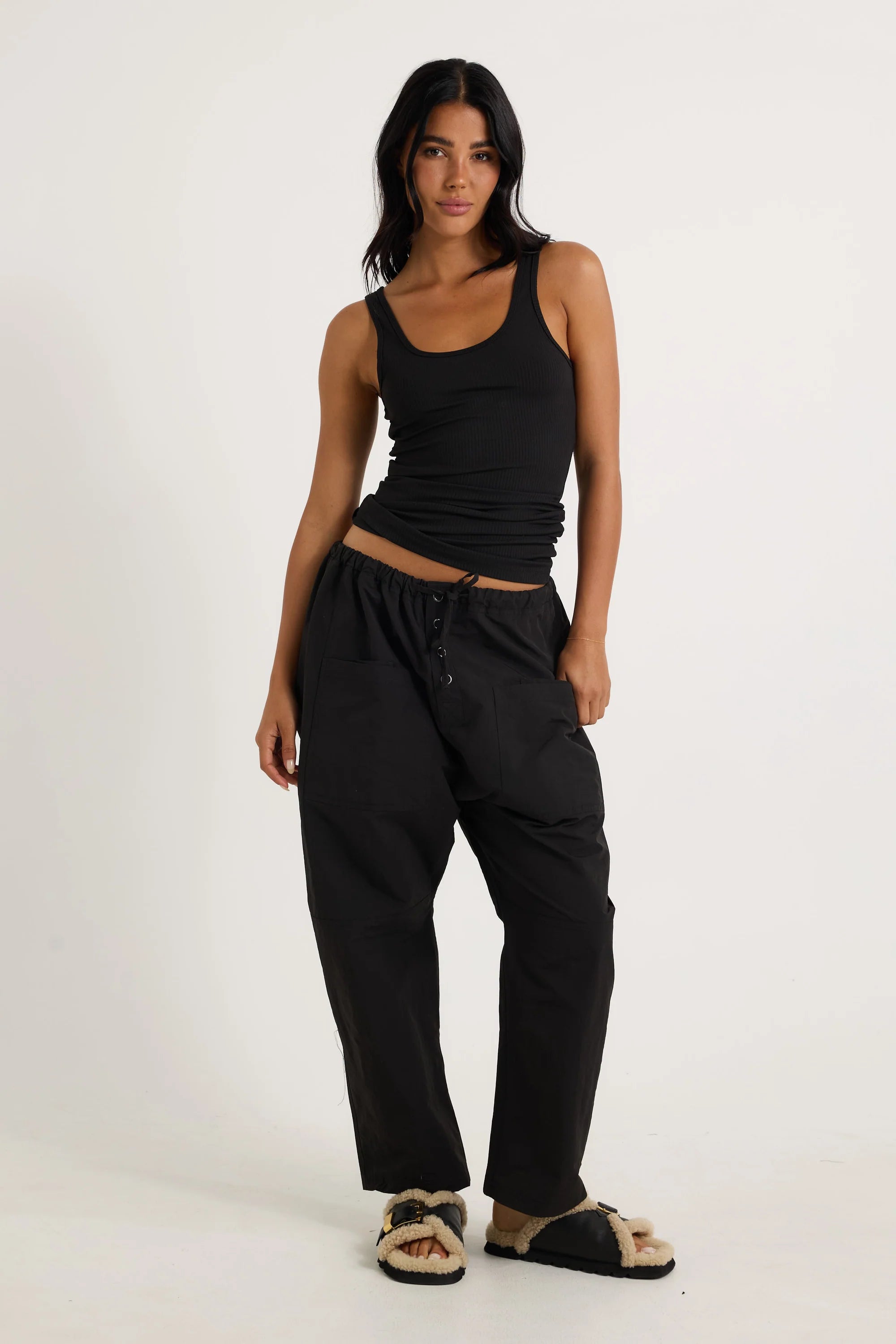 Parsons Cargo Pant Black Elegant Palazzo Trousers