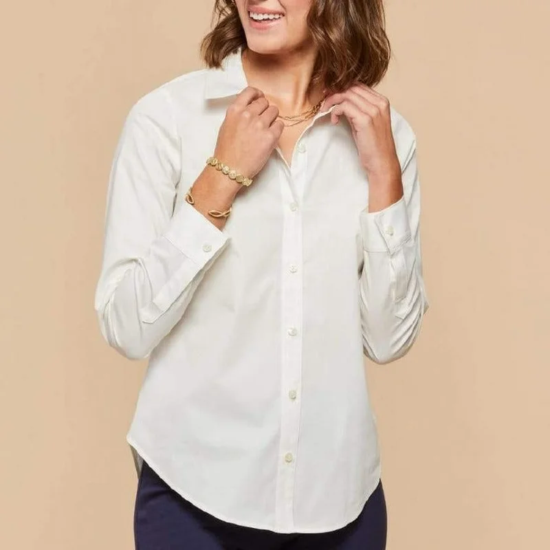 Patrice Stretch Poplin Blouse - Pearl White Silky Draped Blouse