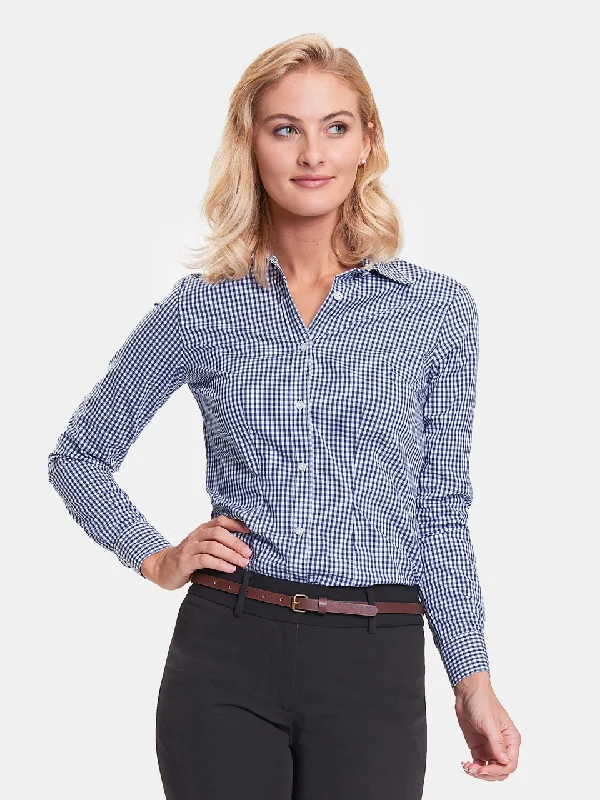 Ladies' Classic Gingham Blouse - Navy Peter Pan Collar Blouse