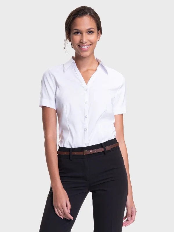 Ladies' Perfect Blouse Short Sleeve - White Double Button Blouse