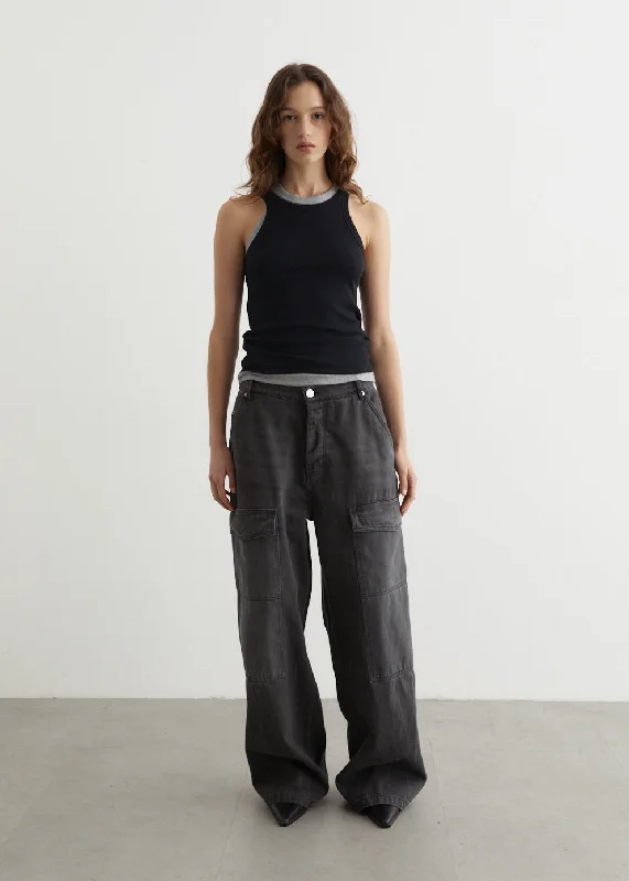 Relaxed Worker Baggy Pants Stylish Paperbag Waist Pants