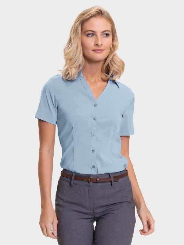 Ladies' Perfect Blouse Short Sleeve - Ice Blue Silky Draped Blouse