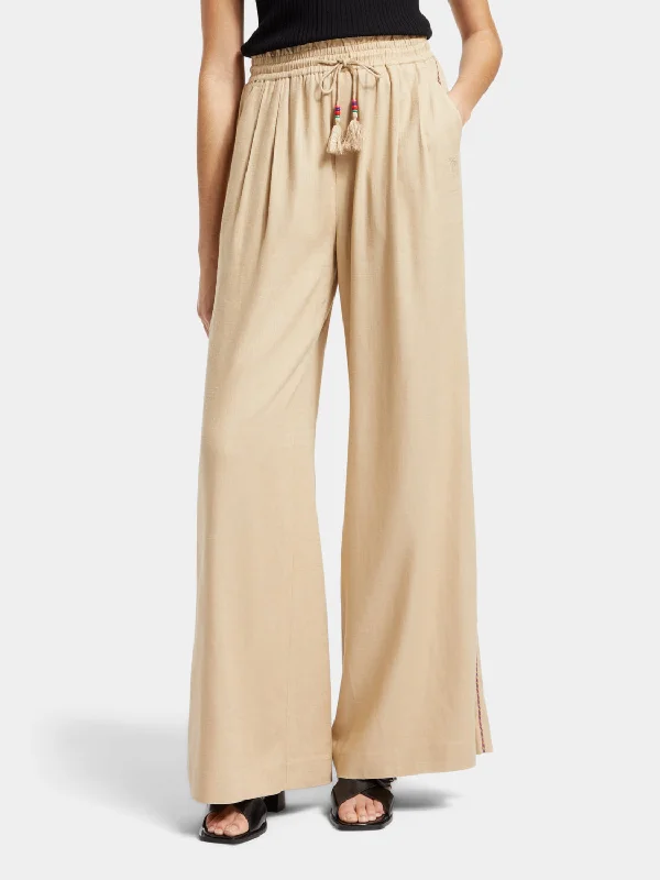 Linen blend pull-on pants Elegant Silk Pants