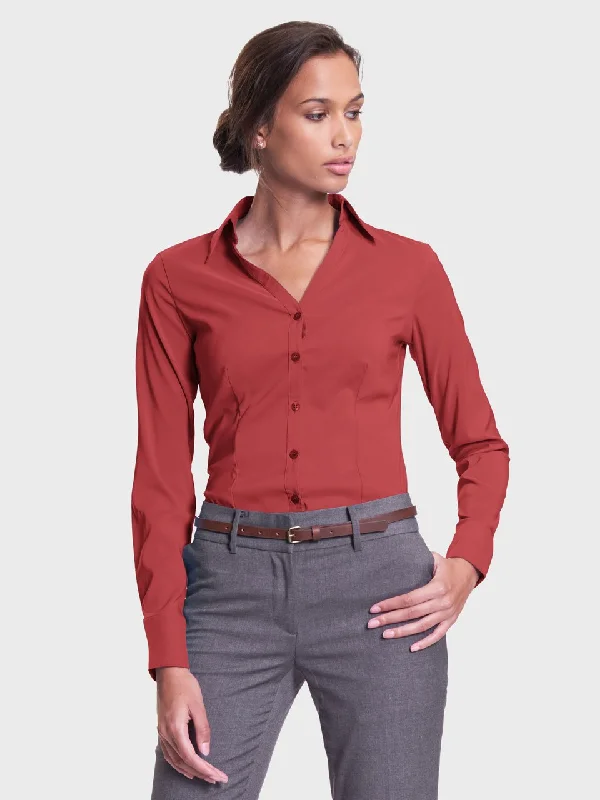 Ladies' Perfect Blouse Long Sleeve - Sunset Red Modern Oversized Blouse