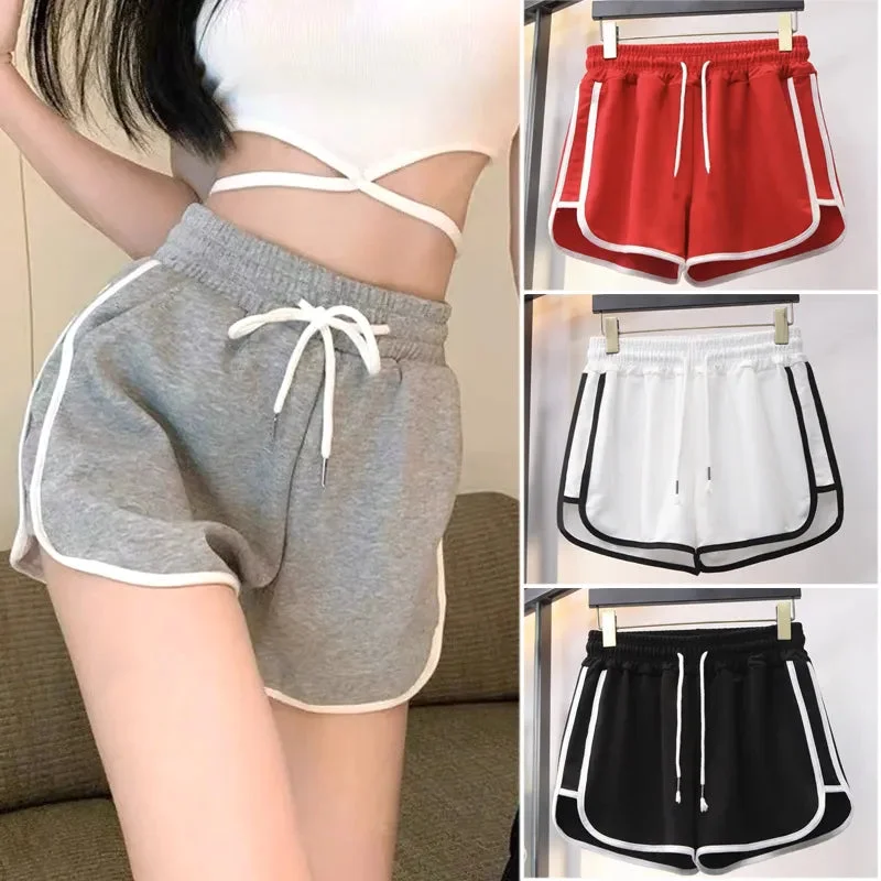 New High Elastic Waist Women's Shorts Solid Color Hot Pants Casual Summer Shorts Fashion Sports Gym Pants Beach Sexy Short Comfortable Jogger Trousers