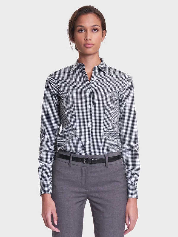 Ladies' Classic Gingham Blouse - Black Slim Fit Blouse