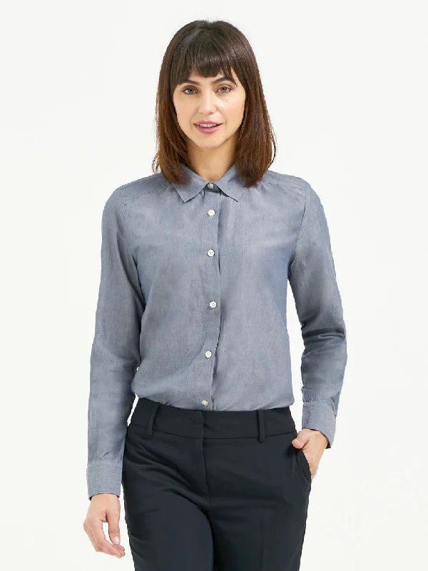 Ladies' Essential Blouse - Blue Chambray Office-Ready Blouse