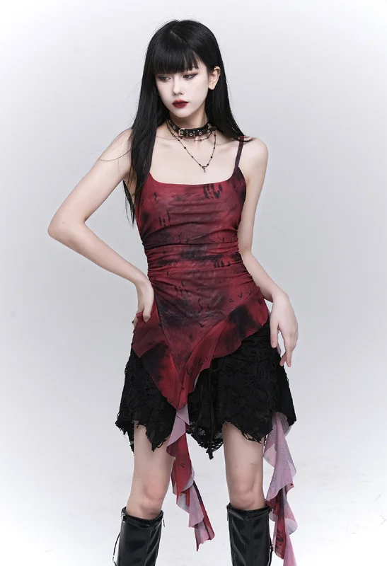 Blood Moon Lace Asymmetric Blouse Versatile Layering Blouse