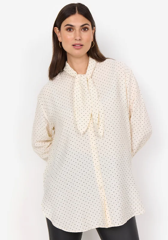 Soyaconcept Orit Polka Dot Tie Neck Blouse, Cream Silky Draped Blouse