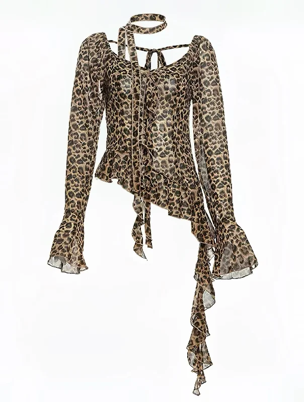 Wild Leopard Mesh Blouse Chic Sleeveless Blouse