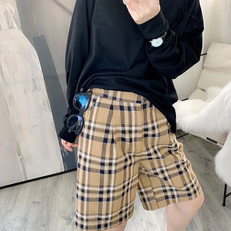 Small fragrance summer straight five pants female port taste female shorts female high waist plaid pants Comfortable Jogging Pants