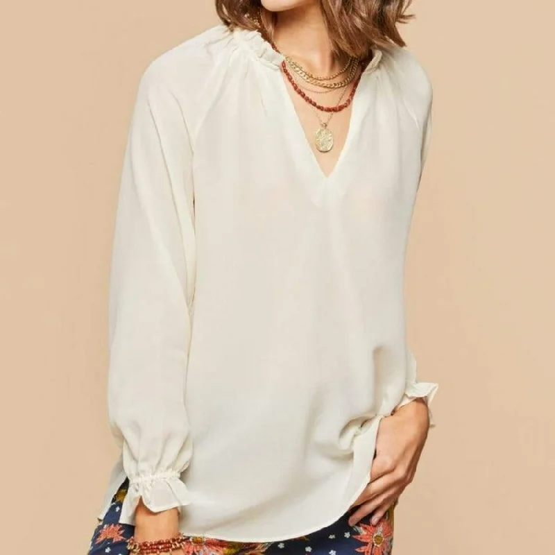 Josette Silk Ruffle Blouse - Buttercream Chic Off-Shoulder Blouse