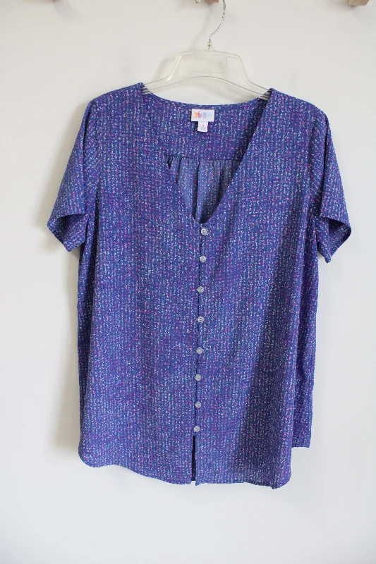 LuLaRoe Blue Patterned Chiffon Blouse | M Airy Cotton Blouse