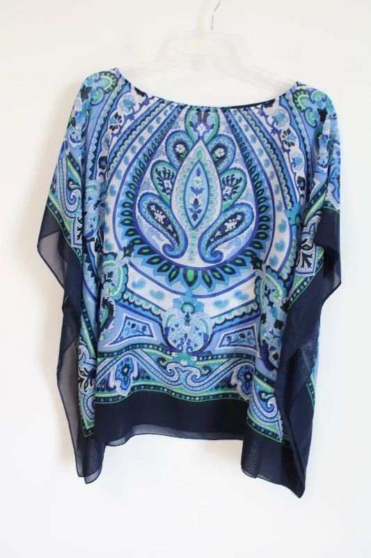 Talbots Blue Paisley Poncho Style Blouse | S/M Vintage Polka Blouse